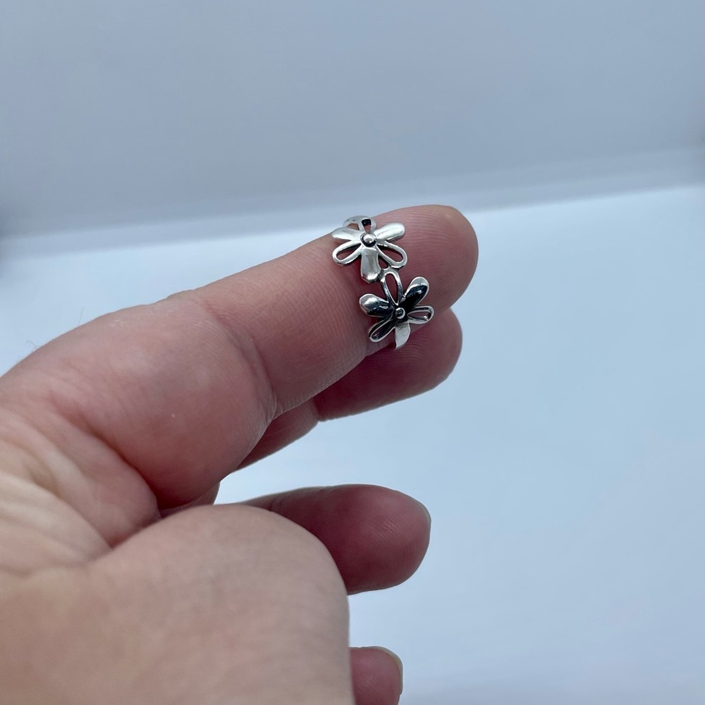 Sterling Silver Double Flower Ring-Boho Ring-Statement Ring